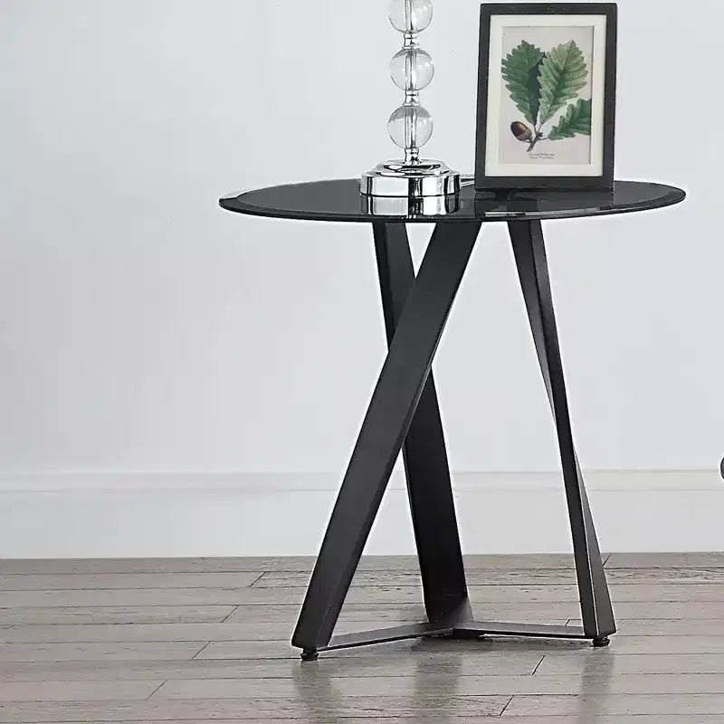 Borrego Round End Table Texture Black/Gray - miBasics: Modern Steel Frame, Tempered Glass, Beveled Edges, 24" x 22.75"