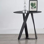 Borrego Round End Table Texture Black/Gray - miBasics: Modern Steel Frame, Tempered Glass, Beveled Edges, 24" x 22.75"
