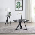 Borrego Round End Table Texture Black/Gray - miBasics: Modern Steel Frame, Tempered Glass, Beveled Edges, 24" x 22.75"