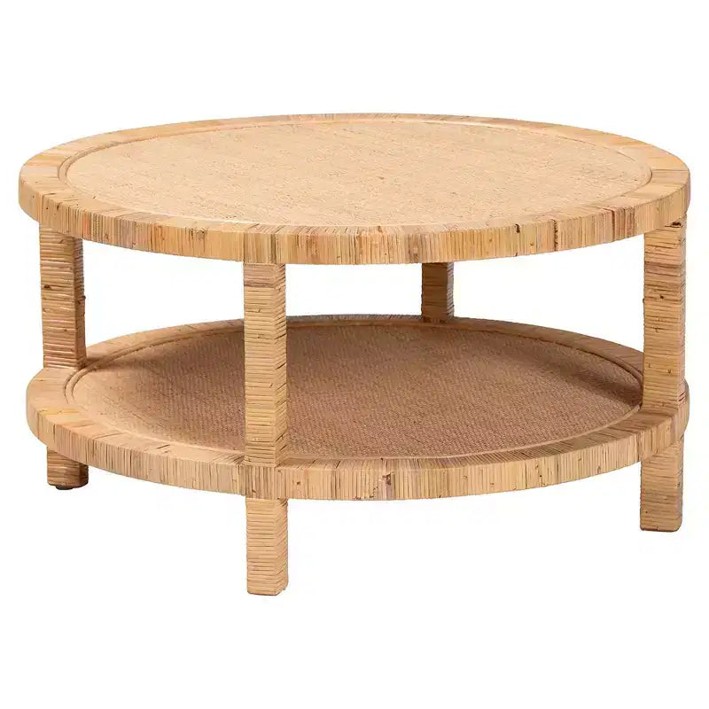 Table basse en rotin de Kalimantan et bois d'acajou, bali & pari, miel clair