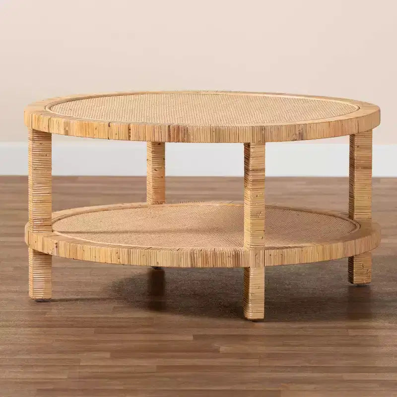 Table basse en rotin de Kalimantan et bois d'acajou, bali & pari, miel clair