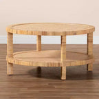 Table basse en rotin de Kalimantan et bois d'acajou, bali & pari, miel clair