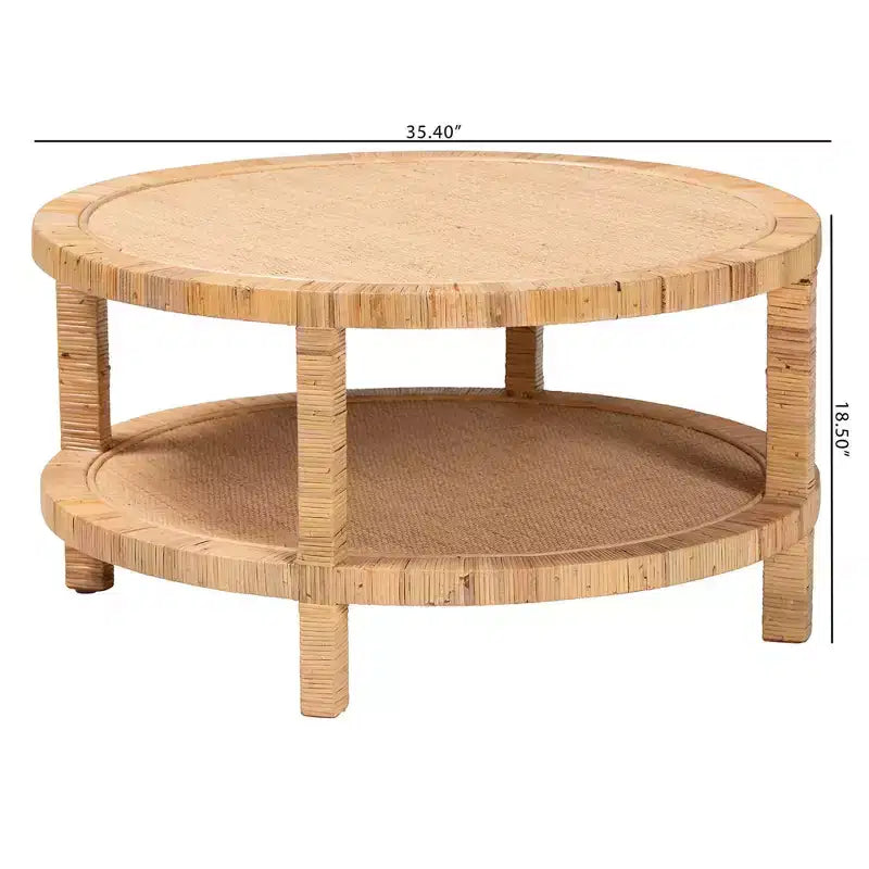 Table basse en rotin de Kalimantan et bois d'acajou, bali & pari, miel clair