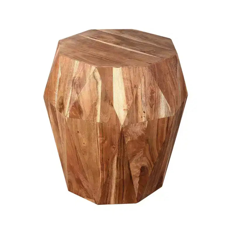 The Urban Port 22" Artisanal End Side Table Multifaceted Solid Acacia Wood Octagon Top Natural Brown