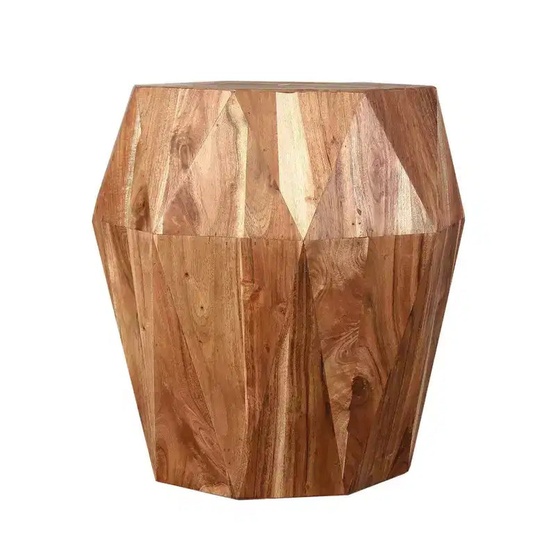 Table d'appoint urbaine 22 po artisanale à plateau octogonal multifacette en bois d'acacia massif brun naturel