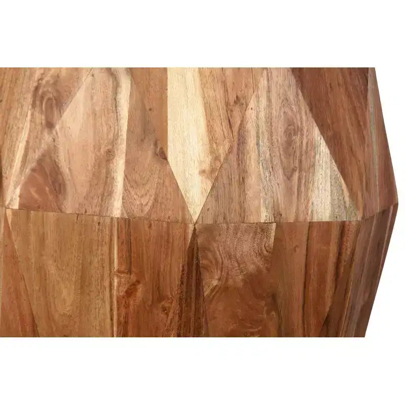 Table d'appoint urbaine 22 po artisanale à plateau octogonal multifacette en bois d'acacia massif brun naturel