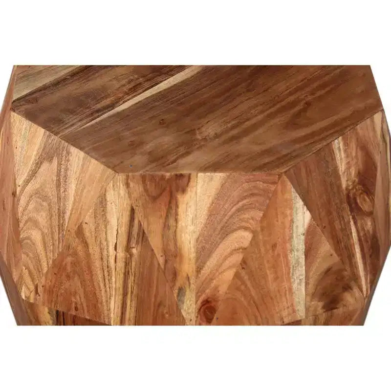 Table d'appoint urbaine 22 po artisanale à plateau octogonal multifacette en bois d'acacia massif brun naturel