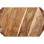 Table d'appoint urbaine 22 po artisanale à plateau octogonal multifacette en bois d'acacia massif brun naturel