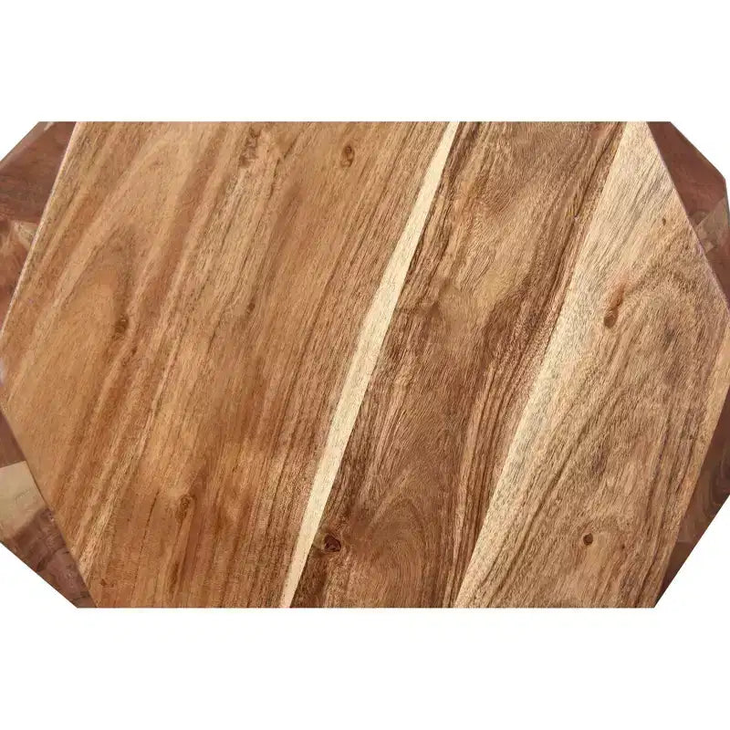 Table d'appoint urbaine 22 po artisanale à plateau octogonal multifacette en bois d'acacia massif brun naturel
