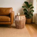 Table d'appoint urbaine 22 po artisanale à plateau octogonal multifacette en bois d'acacia massif brun naturel