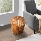 Table d'appoint urbaine 22 po artisanale à plateau octogonal multifacette en bois d'acacia massif brun naturel
