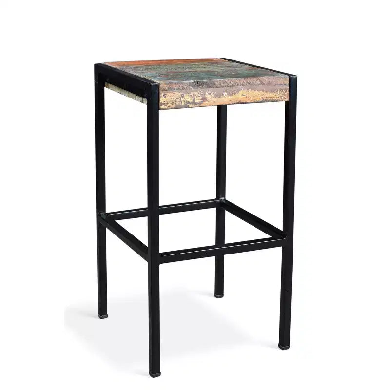Industrial Reclaimed Wood and Iron Stool - (26H x 14W x 14D) - Natural - Timbergirl