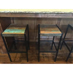 Tabouret industriel en bois de récupération et fer - (H26 x L14 x P14) - Naturel - Timbergirl