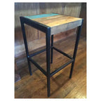 Tabouret industriel en bois de récupération et fer - (H26 x L14 x P14) - Naturel - Timbergirl