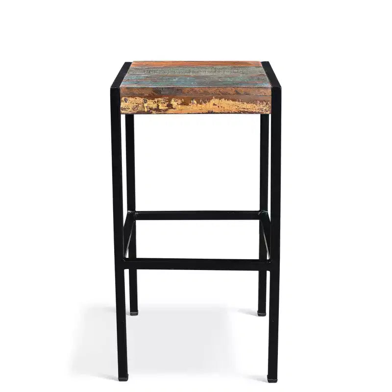 Tabouret industriel en bois de récupération et fer - (H26 x L14 x P14) - Naturel - Timbergirl