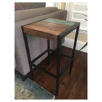 Tabouret industriel en bois de récupération et fer - (H26 x L14 x P14) - Naturel - Timbergirl