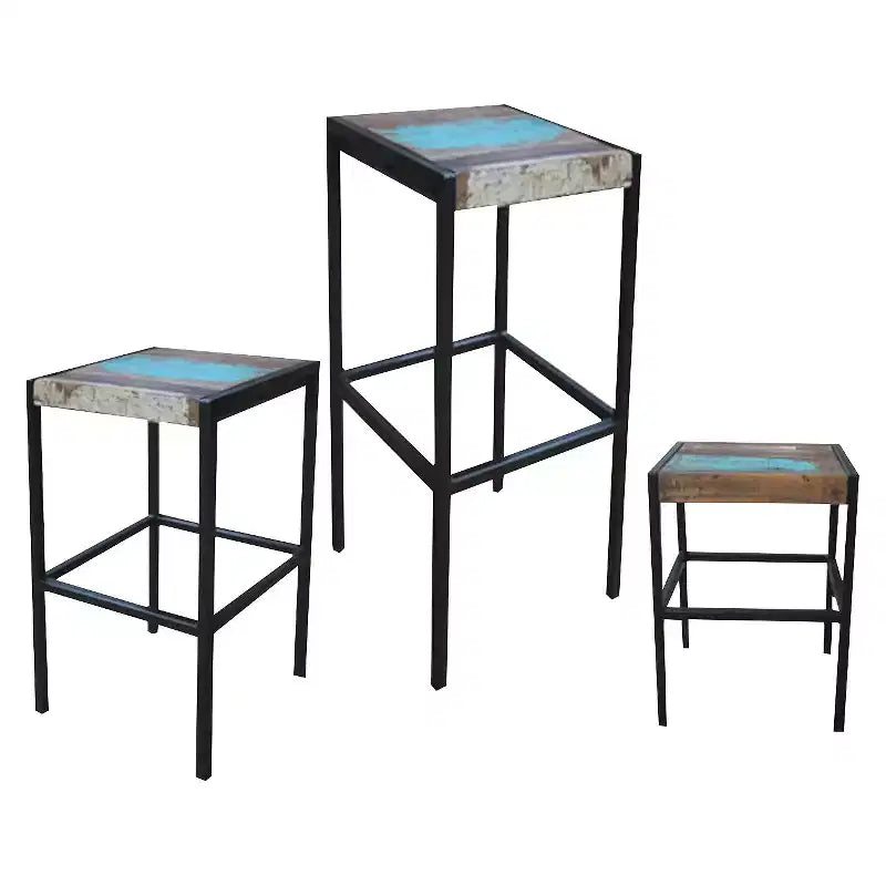 Tabouret industriel en bois de récupération et fer - (H26 x L14 x P14) - Naturel - Timbergirl