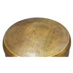 Table basse ronde Urban Port 32" style tambour artisanal en aluminium texturé martelé et estampé laiton antique