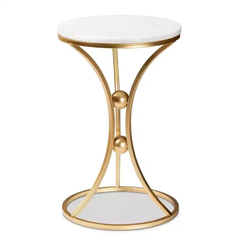 Baxton Studio Tarmon - Table d'appoint en métal avec plateau en marbre or : Design chic et symétrique, aucun assemblage requis