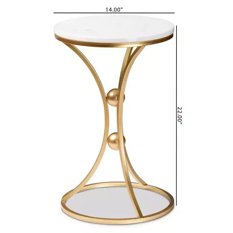 Baxton Studio Tarmon - Table d'appoint en métal avec plateau en marbre or : Design chic et symétrique, aucun assemblage requis