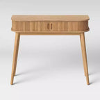 Adelpha Console Table with Sliding Doors Natural - Threshold™: Rubberwood Frame, Ash Veneer, Entryway Storage