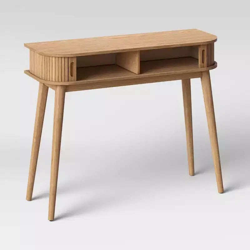 Console Adelpha avec portes coulissantes naturel - Threshold™ : Cadre en bois d'hévéa, placage de frêne, rangement d'entrée