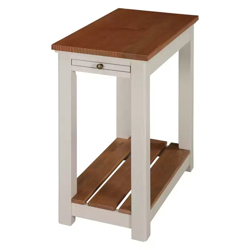Savannah Chairside End Table with Pull Out Shelf Ivory with Natural Wood Top - Alaterre Furniture