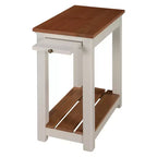 Table d'appoint Savannah Chairside avec étagère coulissante Ivoire avec plateau en bois naturel - Meubles Alaterre