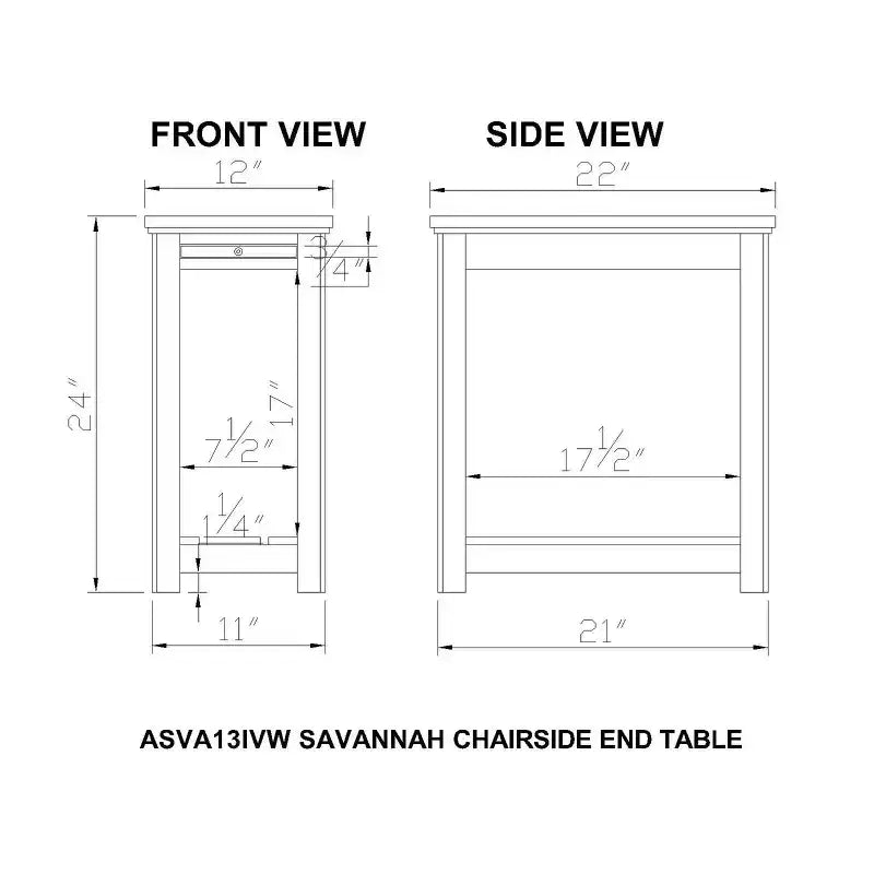 Table d'appoint Savannah Chairside avec étagère coulissante Ivoire avec plateau en bois naturel - Meubles Alaterre