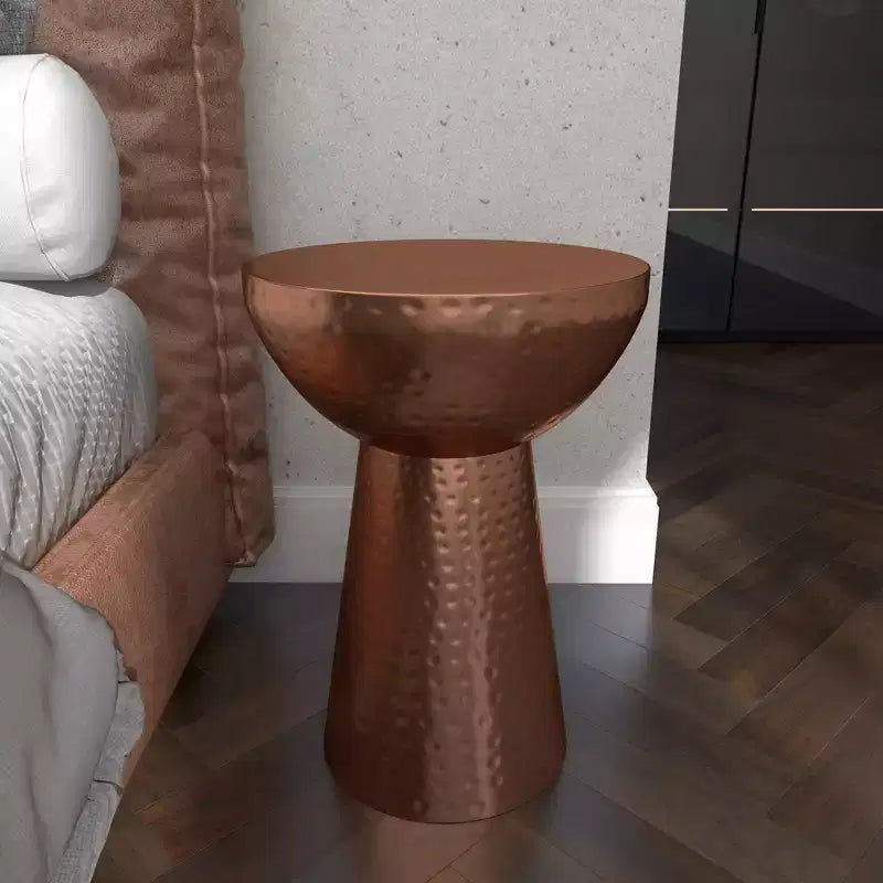 Metal Pedestal Stool Flat Top Copper - Olivia & May: Vintage Iron Drum Table, No Assembly Required