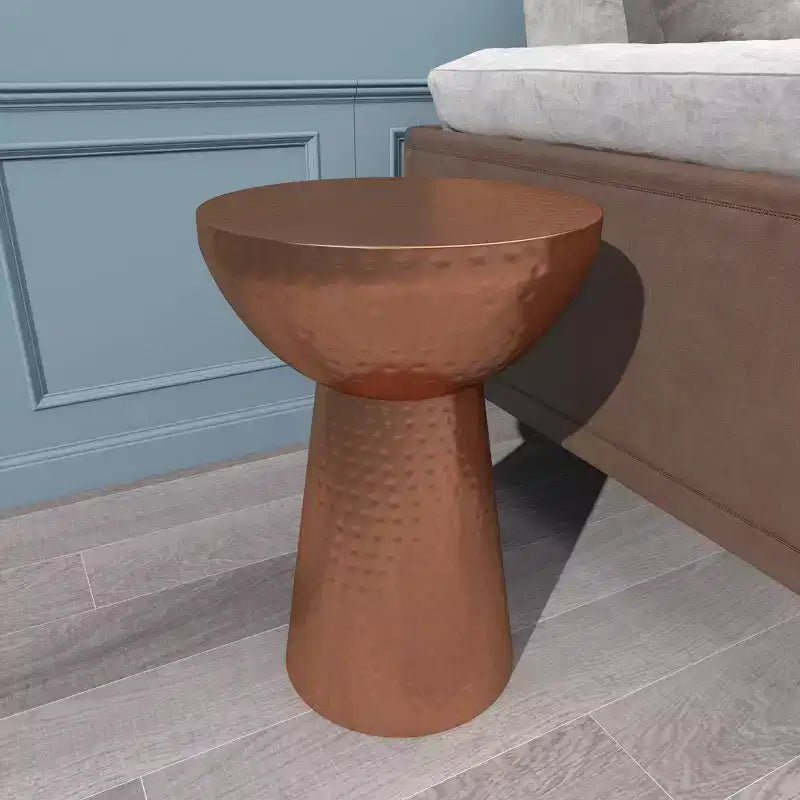 Metal Pedestal Stool Flat Top Copper - Olivia & May: Vintage Iron Drum Table, No Assembly Required