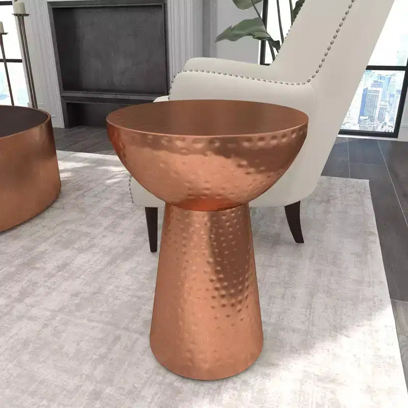 Metal Pedestal Stool Flat Top Copper - Olivia & May: Vintage Iron Drum Table, No Assembly Required