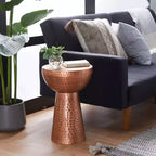 Metal Pedestal Stool Flat Top Copper - Olivia & May: Vintage Iron Drum Table, No Assembly Required