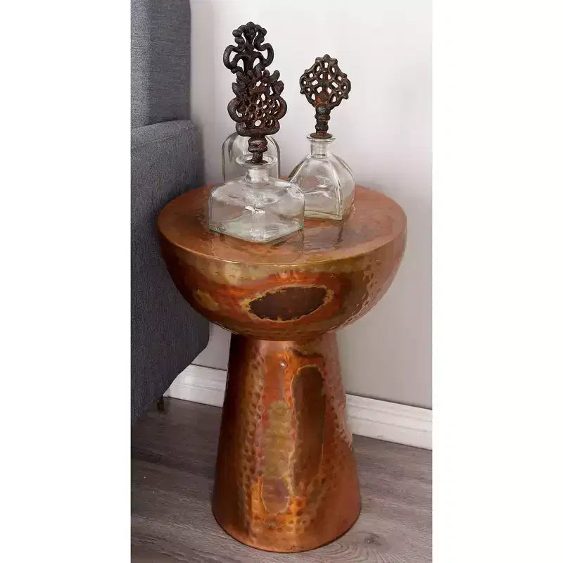 Metal Pedestal Stool Flat Top Copper - Olivia & May: Vintage Iron Drum Table, No Assembly Required