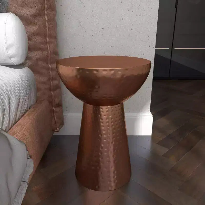 Metal Pedestal Stool Flat Top Copper - Olivia & May: Vintage Iron Drum Table, No Assembly Required