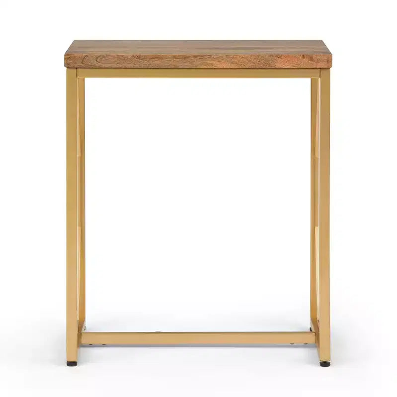Table d'appoint Ebsen Métal et Bois Naturel/Doré 13" - WyndenHall : Bois de mangue robuste, Cadre thermolaqué, AXCMTBL-13