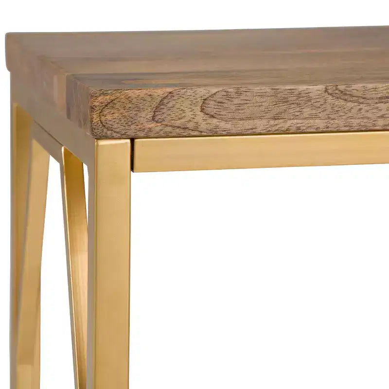 Table d'appoint Ebsen Métal et Bois Naturel/Doré 13" - WyndenHall : Bois de mangue robuste, Cadre thermolaqué, AXCMTBL-13