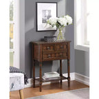 Table de console Kendra en chêne foncé – Breighton Home : 3 tiroirs, étagère, design peu encombrant