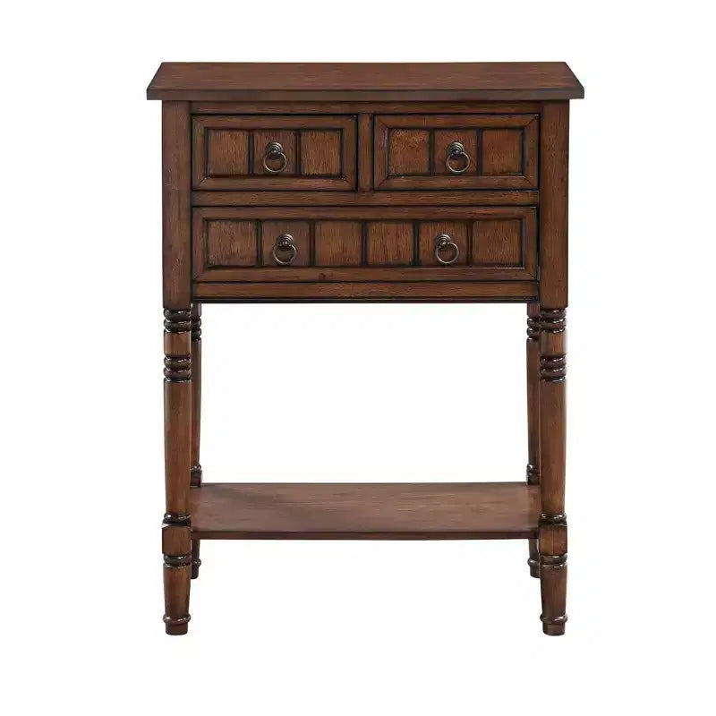 Table de console Kendra en chêne foncé – Breighton Home : 3 tiroirs, étagère, design peu encombrant
