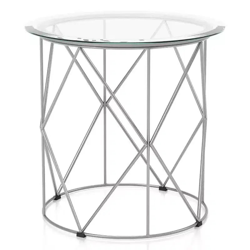 Relm Glass Top End Table Chrome - miBasics: Contemporary Round, Metallic Finish, Steel Base, 23" Height
