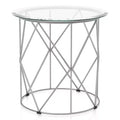 Relm Glass Top End Table Chrome - miBasics: Contemporary Round, Metallic Finish, Steel Base, 23" Height