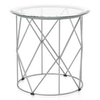 Relm Glass Top End Table Chrome - miBasics: Contemporary Round, Metallic Finish, Steel Base, 23" Height