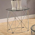 Relm Glass Top End Table Chrome - miBasics: Contemporary Round, Metallic Finish, Steel Base, 23" Height