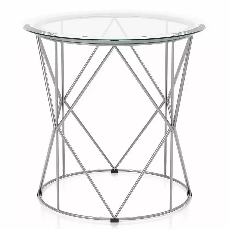 Relm Glass Top End Table Chrome - miBasics: Contemporary Round, Metallic Finish, Steel Base, 23" Height