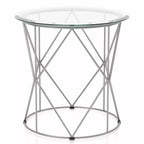Relm Glass Top End Table Chrome - miBasics: Contemporary Round, Metallic Finish, Steel Base, 23" Height