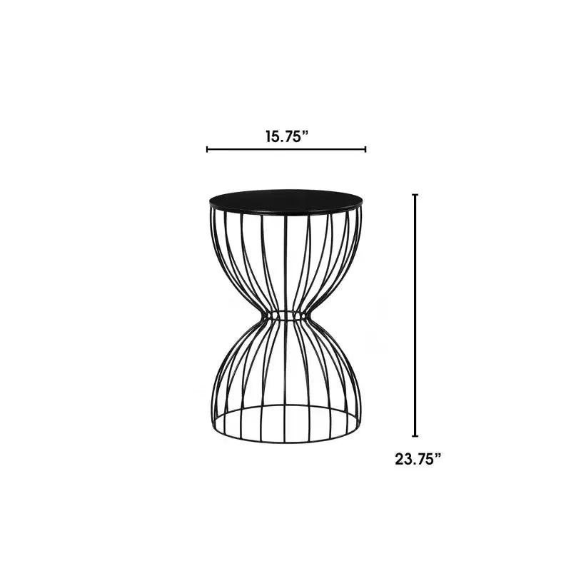 Cami Side Table Noir Black - Adore Decor: Round Metal Frame, MDF Top, Powder-Coated Finish, 23.62" Height, 15.75" Width