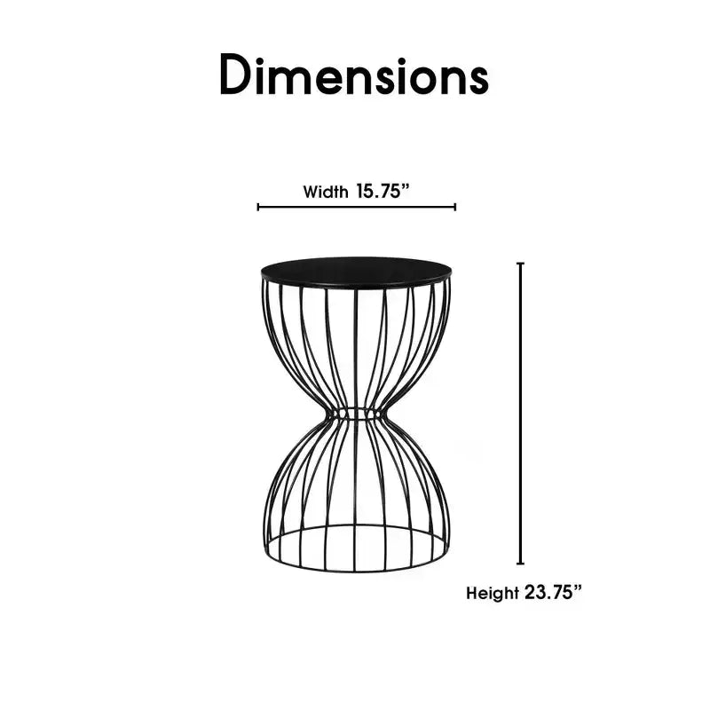Cami Side Table Noir Black - Adore Decor: Round Metal Frame, MDF Top, Powder-Coated Finish, 23.62" Height, 15.75" Width