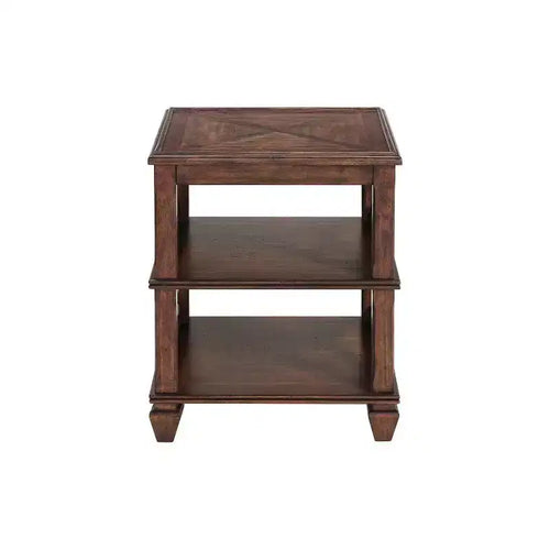 21" Bridgton Square Wood End Table with 2 Shelves Cherry - Alaterre Furniture: Mid-Century Style, Pine Material