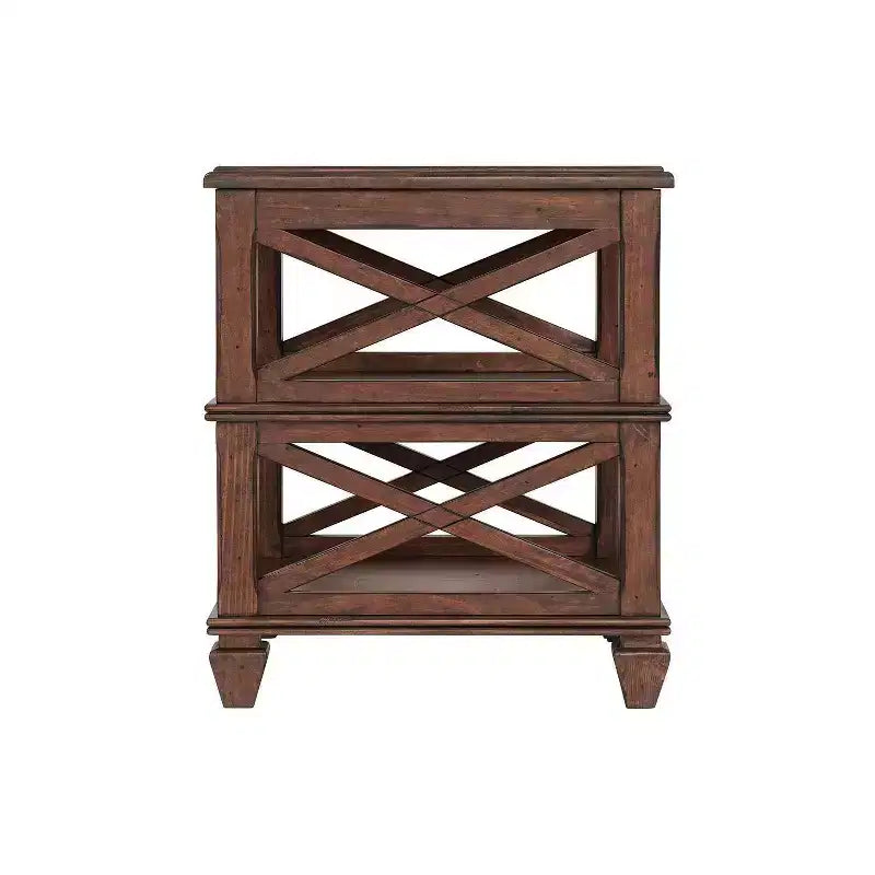 Table d'appoint carrée en bois Bridgton de 21 po avec 2 étagères cerisier - Meubles Alaterre : Style Mid-Century, Matériau Pin