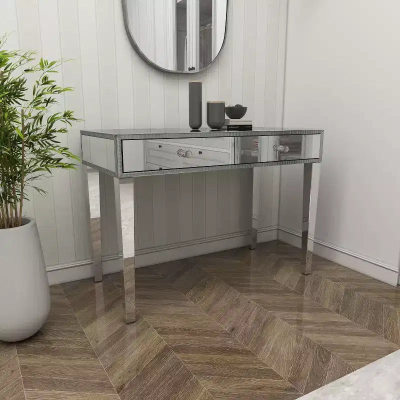 Glam Miroir et Bois Console Table Bureau Argent - Olivia & May
